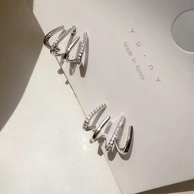 Elegant Multi-Layer Hoop Earrings for Women | Korean Style Sparkling Ear Cuffs | Gold & Silver Finish
